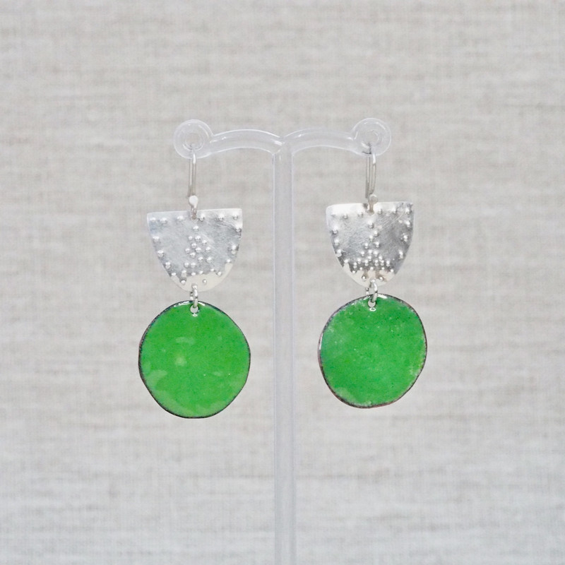 Silver & Green Enamel Earrings