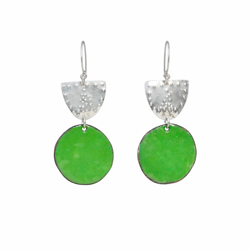 Silver & Green Enamel Earrings