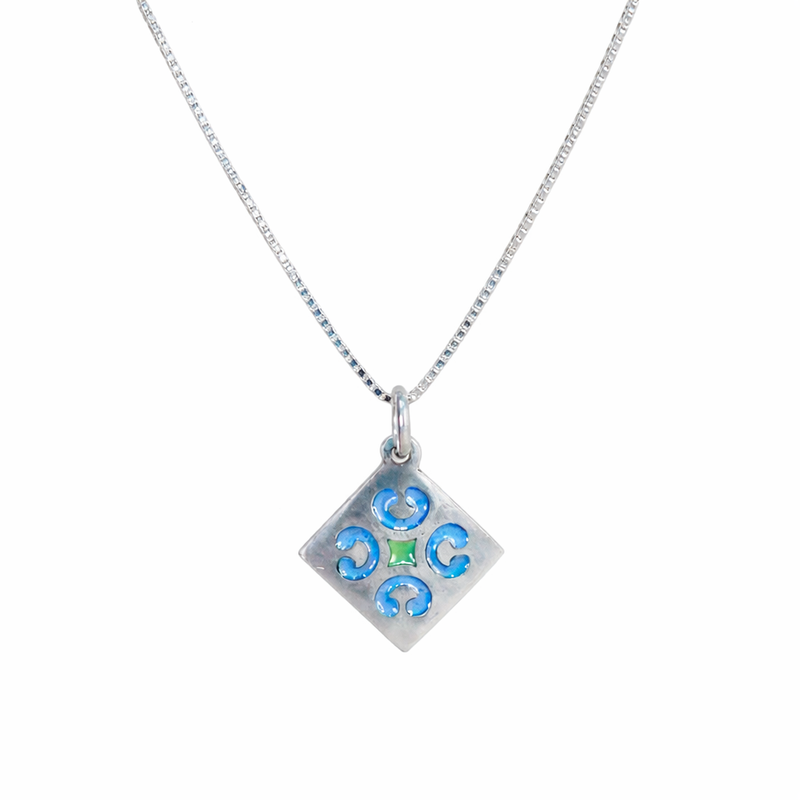Tiny Blue Enamel Tile Necklace