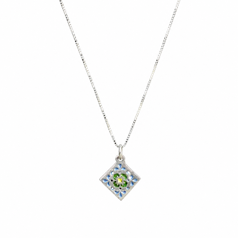 Tiny Aqua Enamel Tile Necklace