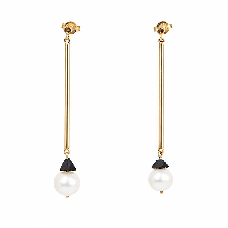 Ebony & Pearl Pyramid Earrings