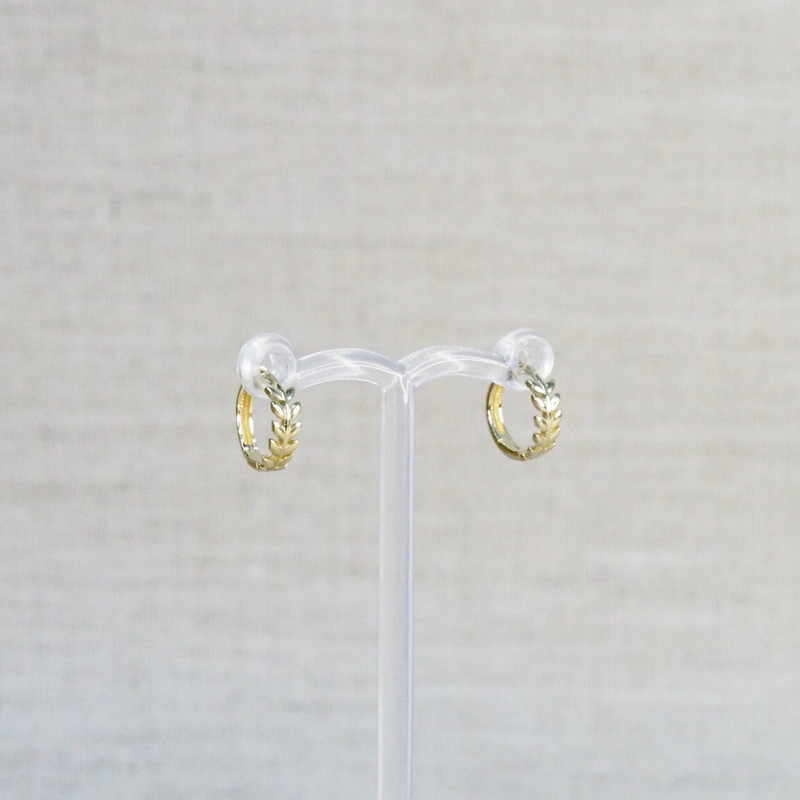 Yellow Gold Vine Leaf Huggie Earrings