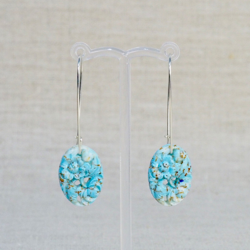Mineral Blue Glass Floral Earrings