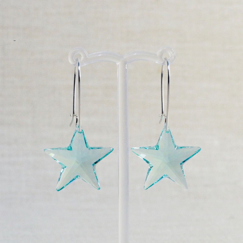 Aquamarine Crystal Star Earrings