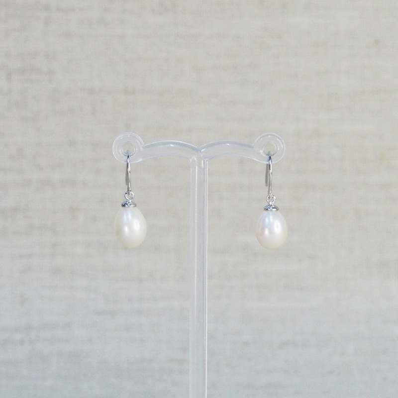 White Pearl Silver Drop Earrings