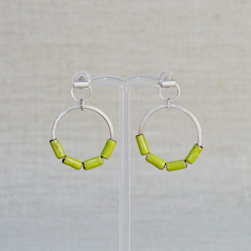 Lime Green Baby Enamel Hoop Earrings