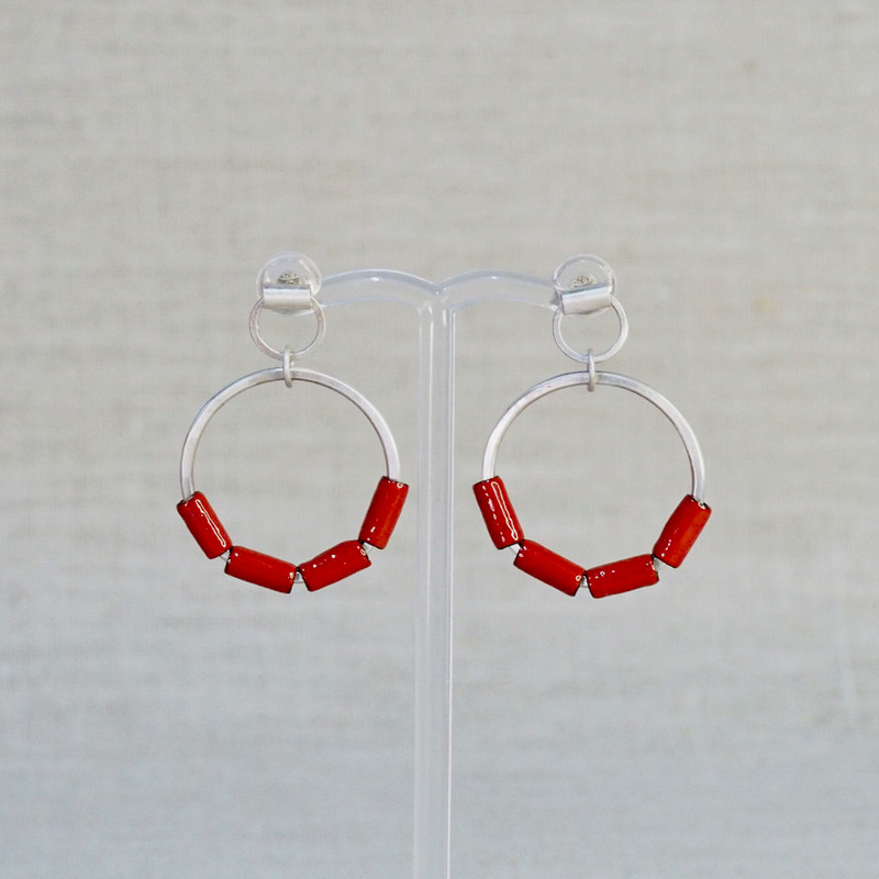 Red Baby Enamel Hoop Earrings
