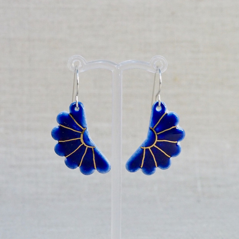 Navy Porcelain Fan Earrings
