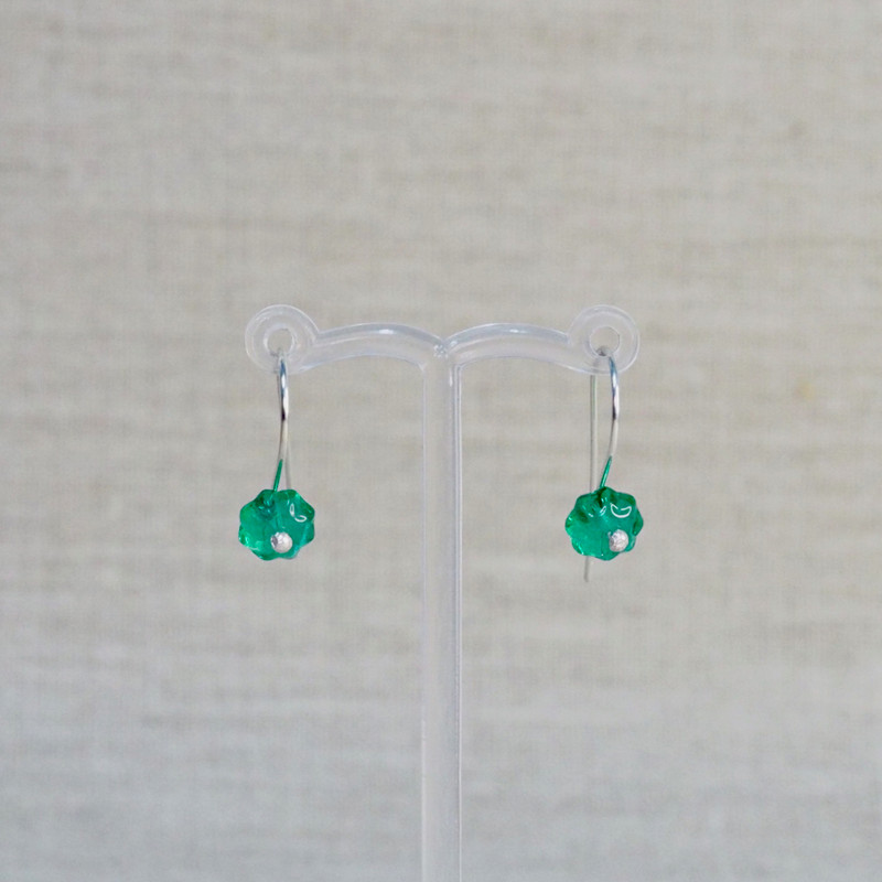 Green Flower Glass Earrings