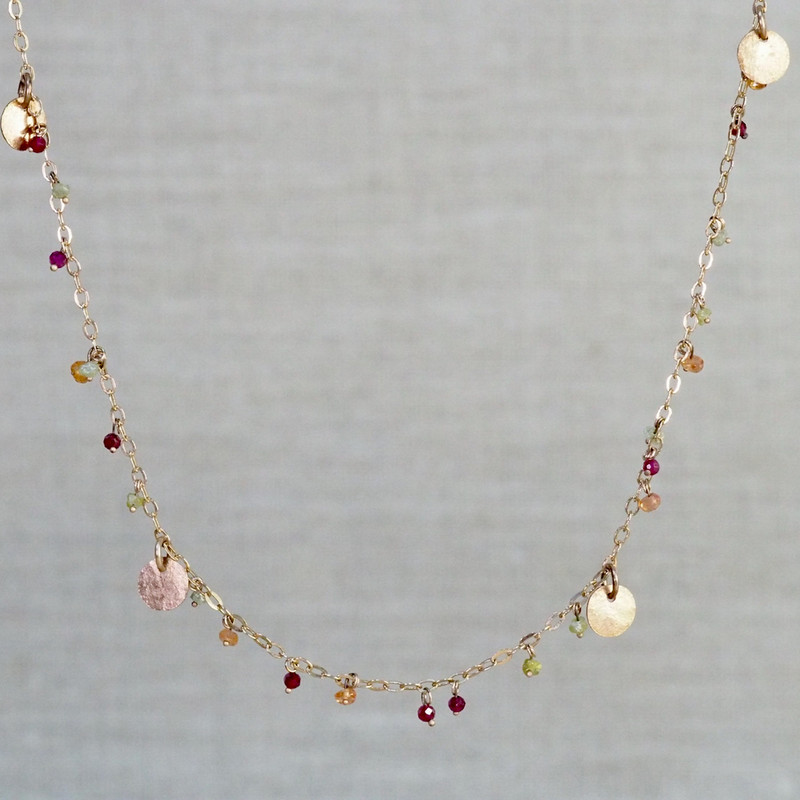Ruby, Diamond & Sapphire Droplet Necklace