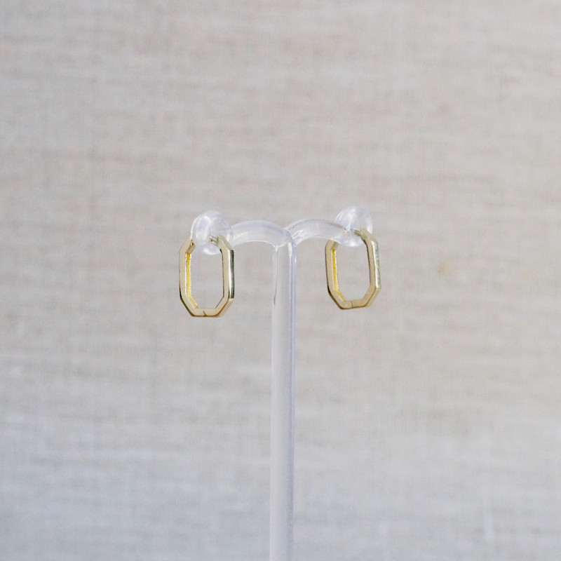 Yellow Gold Octagon Huggie Earrings