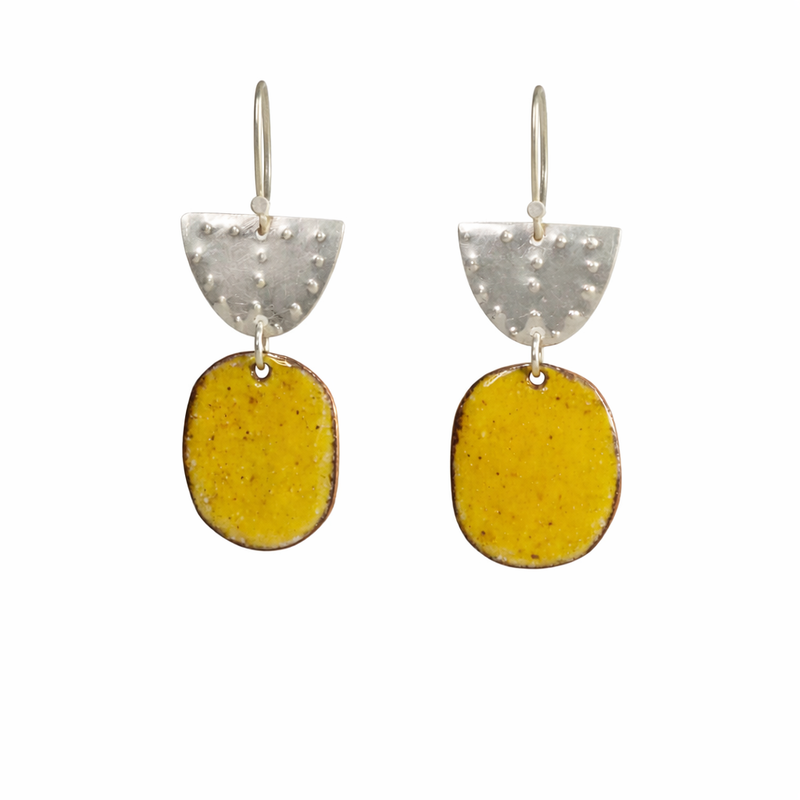 Silver & Saffron Enamel Earrings