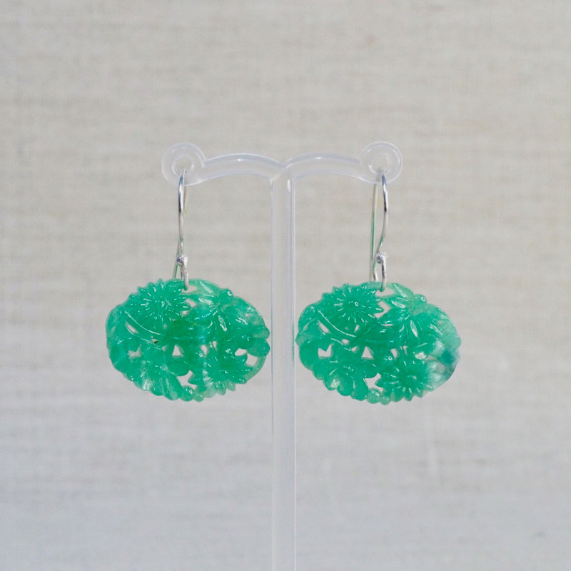 Green Glass Floral Earrings