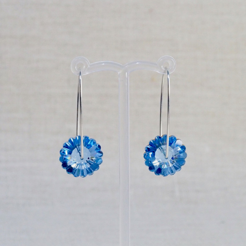 Pale Blue Crystal Flower Earrings
