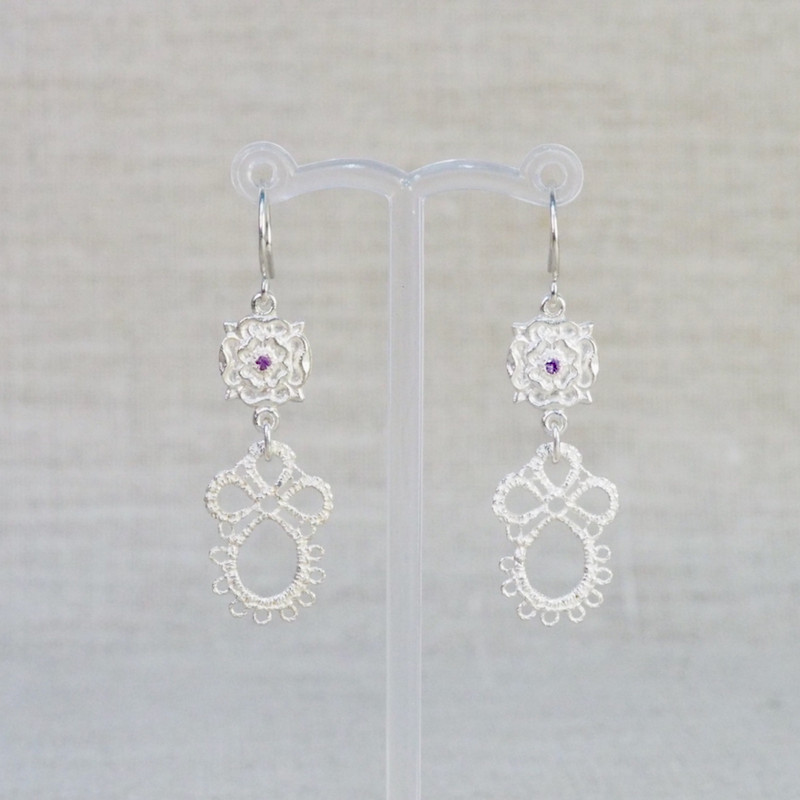 Sapphire Silver Lace Petal Earrings