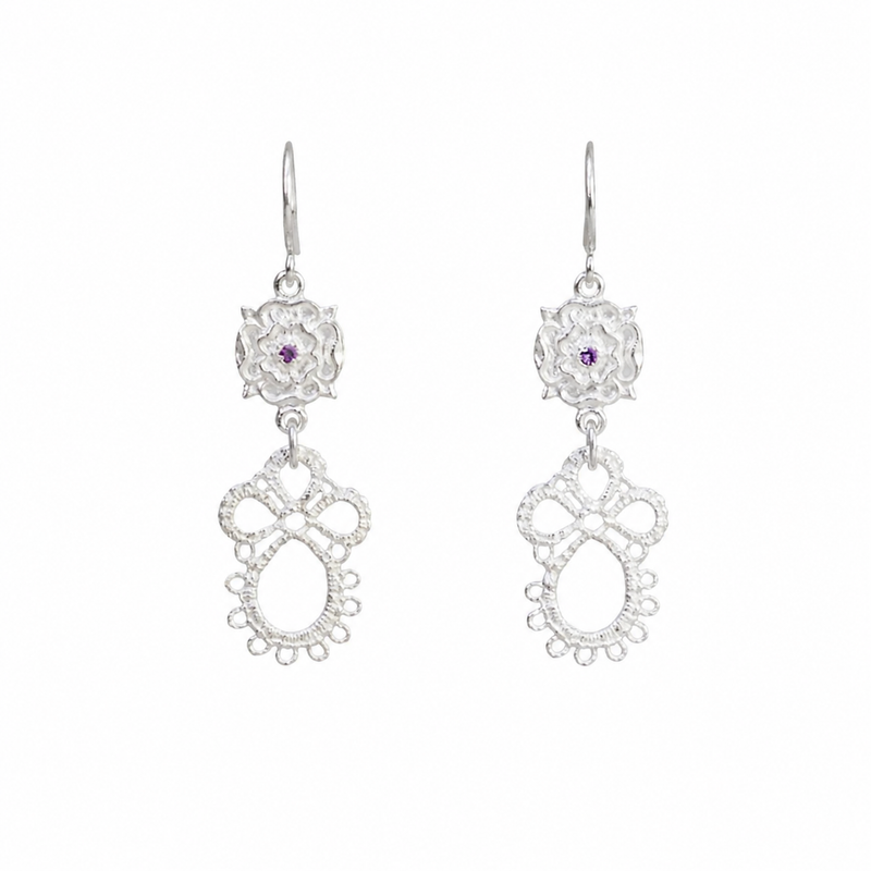 Sapphire Silver Lace Petal Earrings