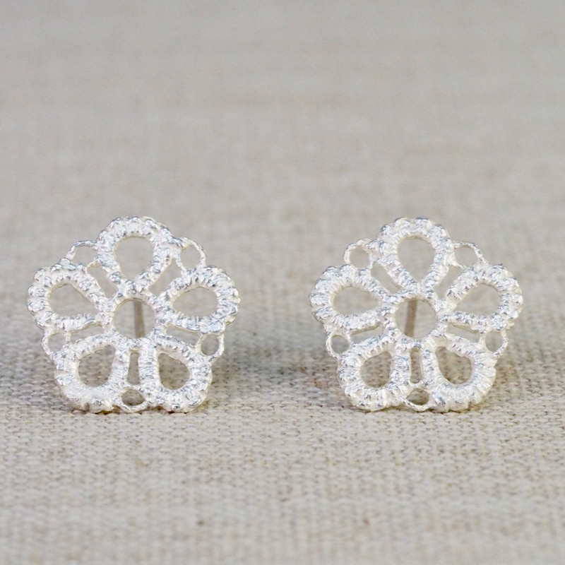 Silver Lace 5-Petal Stud Earrings