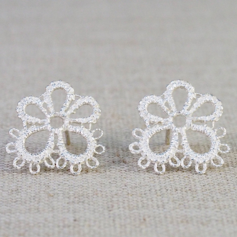 Silver Lace Daisy Stud Earrings