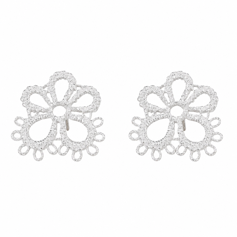 Silver Lace Daisy Stud Earrings