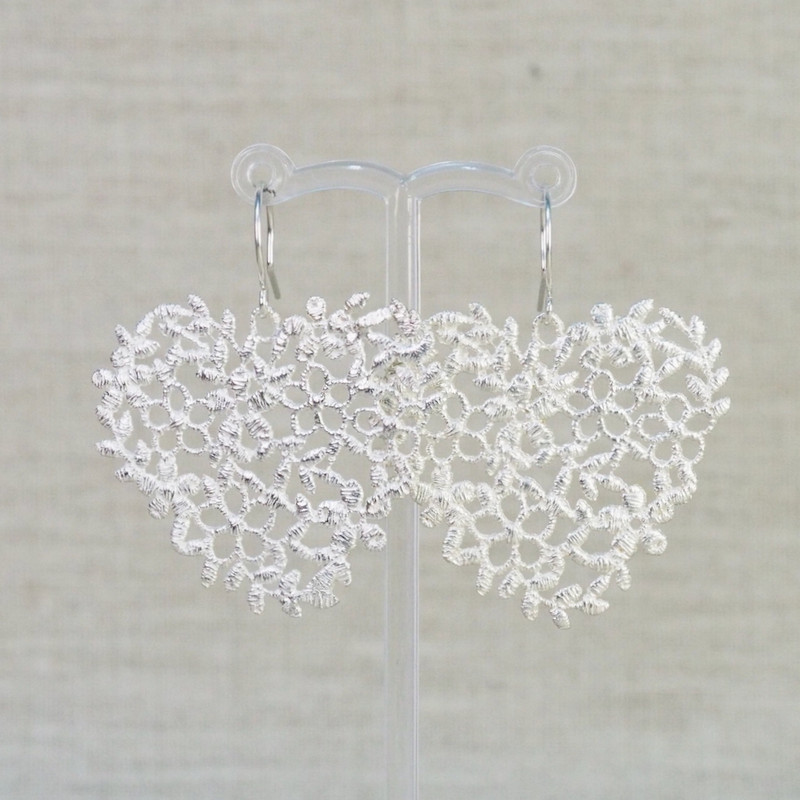 Silver Lace Heart Earrings