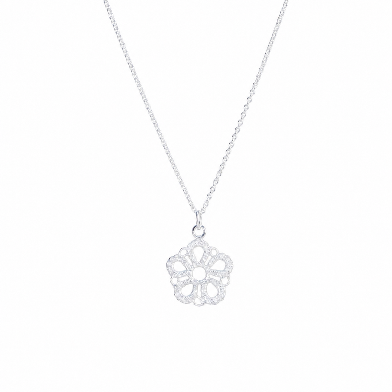 Silver Lace 5-Petal Necklace