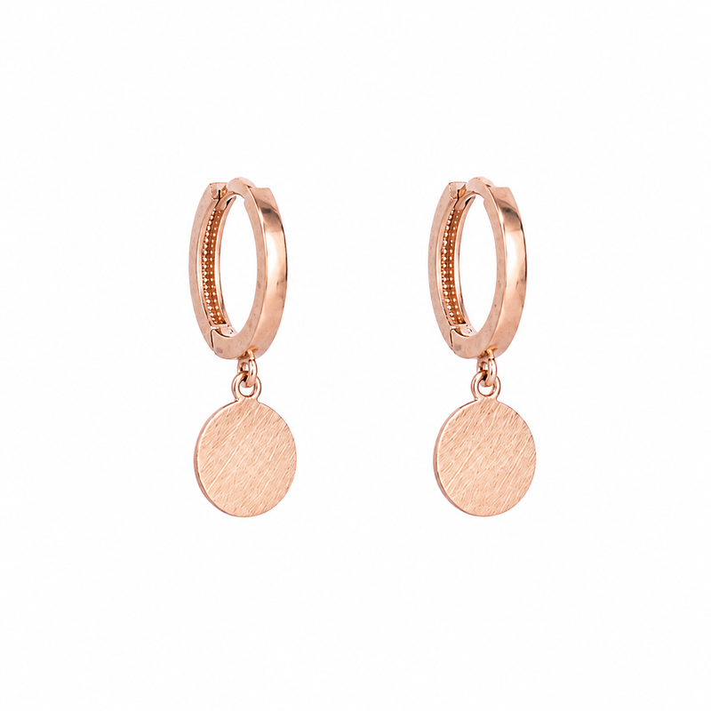 Rose Gold Disc Drop Huggie Earrings