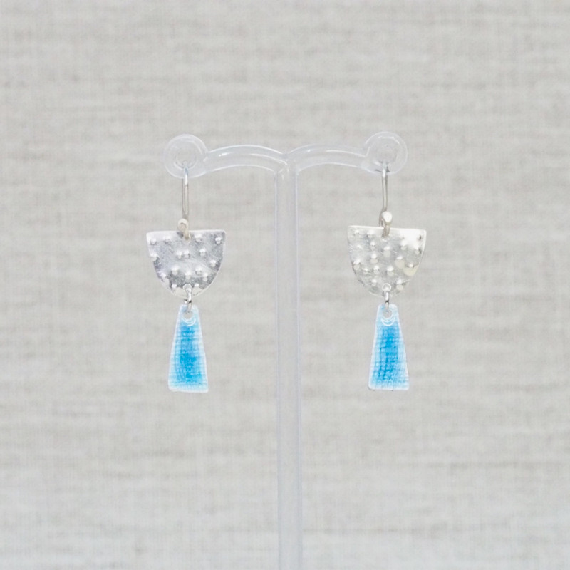 Textured Silver & Light Blue Enamel Earrings