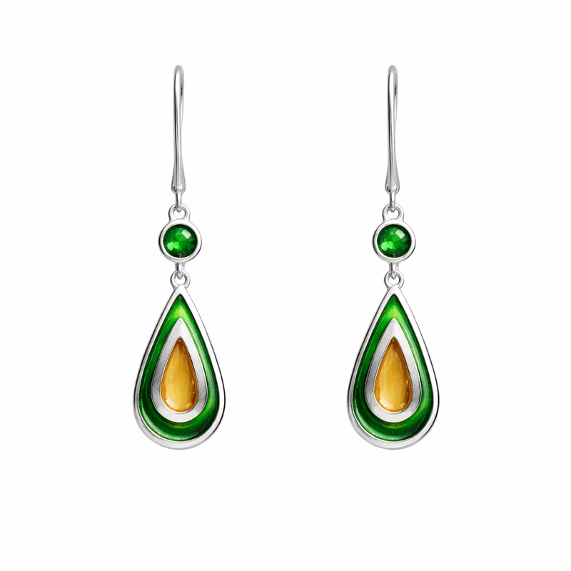 Green & Orange Enamel Drop Earrings