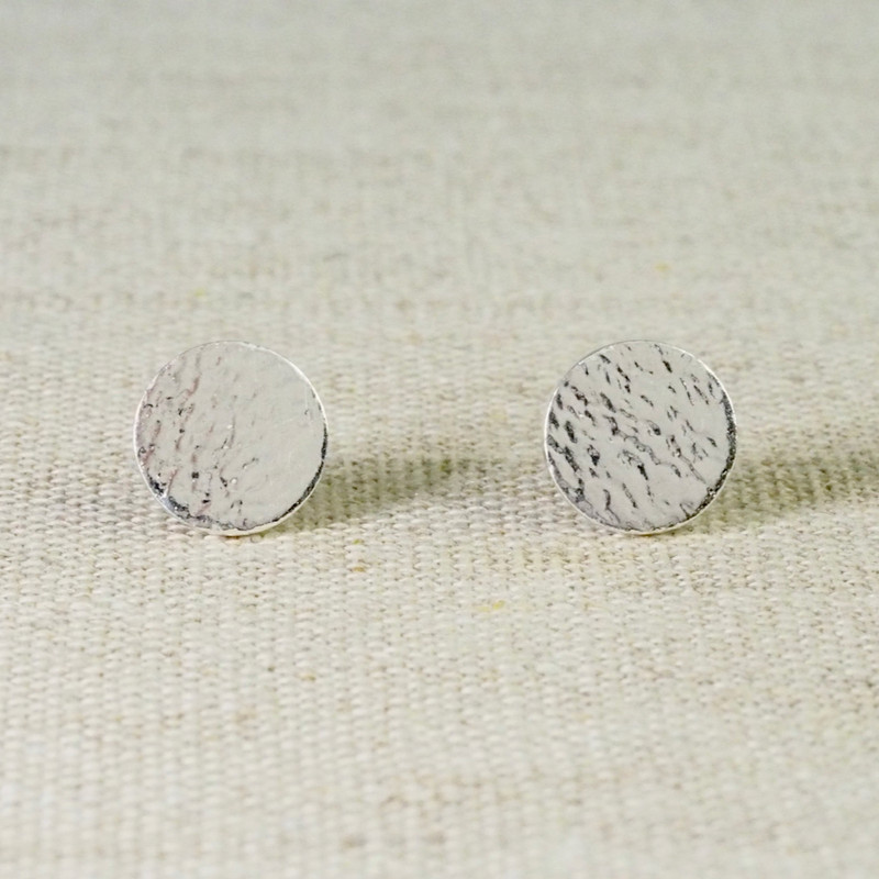 Silver Textured Disc Stud Earrings