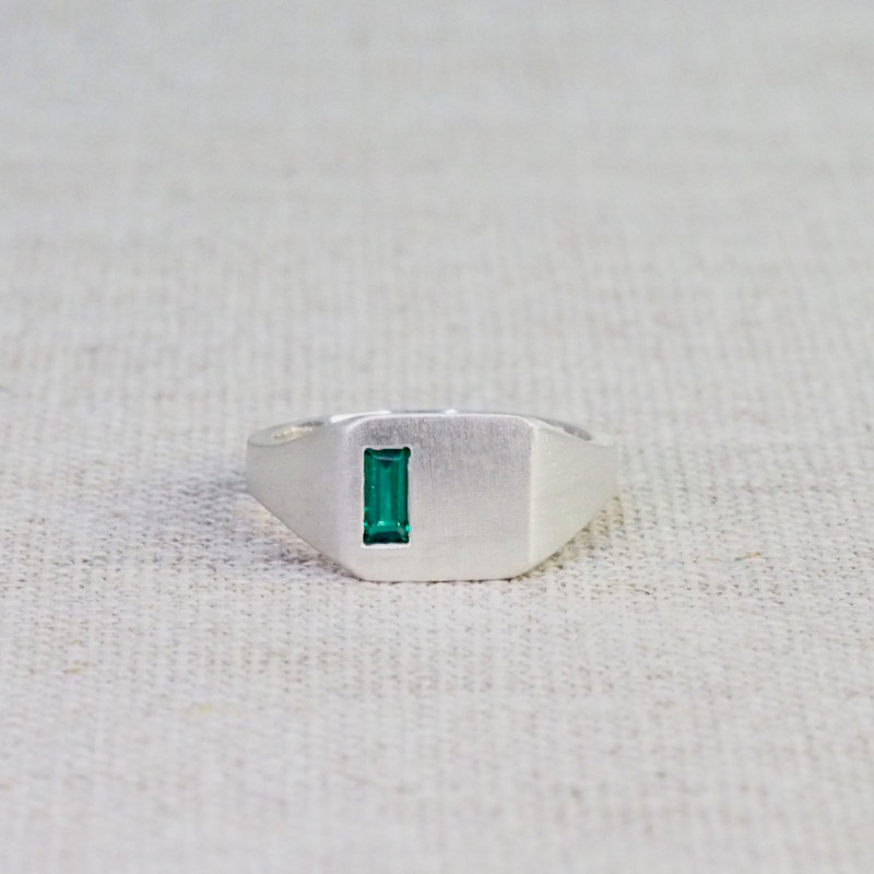 Green Baguette Signet Ring
