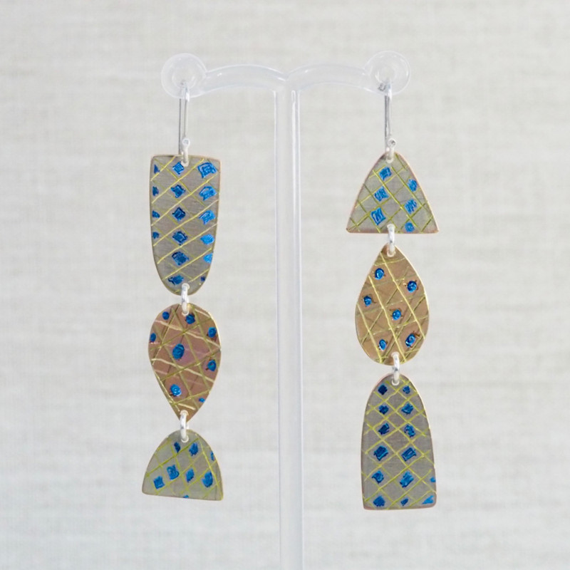 Peach & Blue Engraved Titanium Earrings