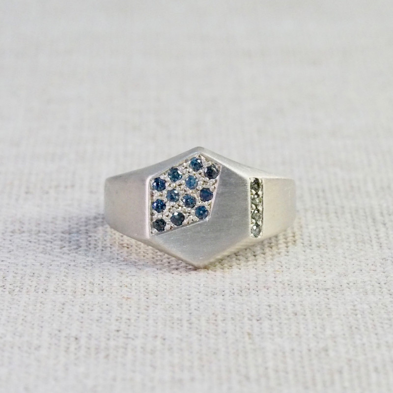 Sapphire Hexagon Signet Ring