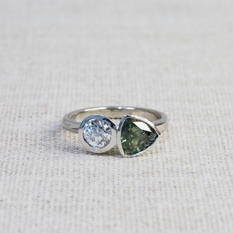 Duo Ocean Sapphire & Old Cut Diamond Ring