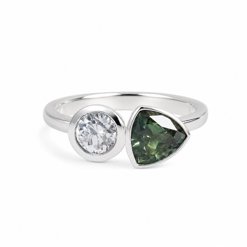 Duo Ocean Sapphire & Old Cut Diamond Ring