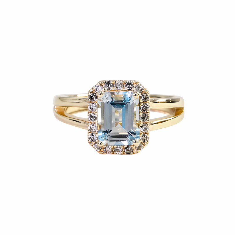 Clara Aquamarine Halo Ring