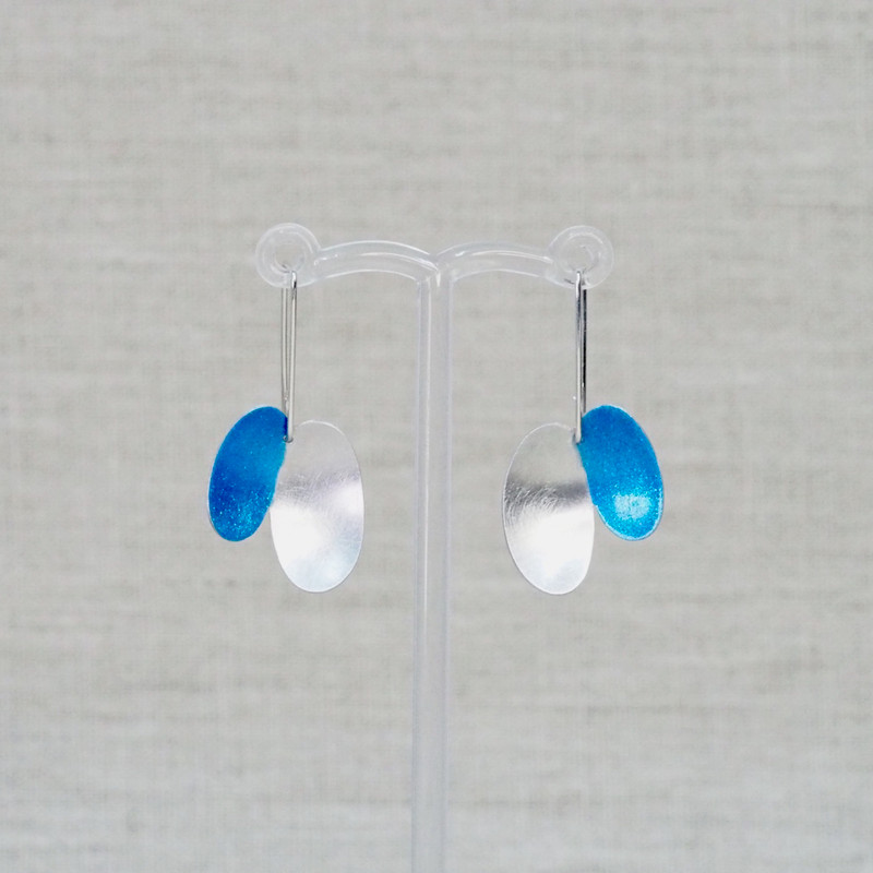 Blue & Silver Double Petal Earrings