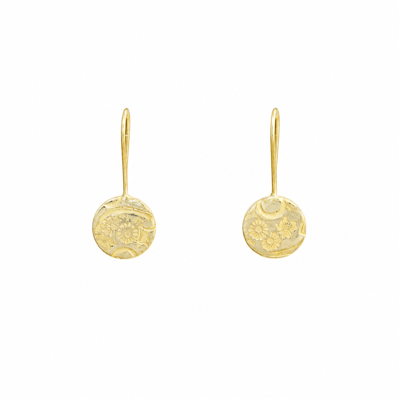 Yellow Gold Japanese Flower Earrings