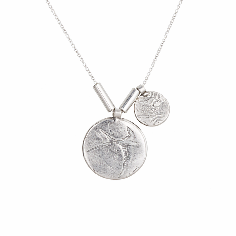 Silver Swallow Double Charm Necklace