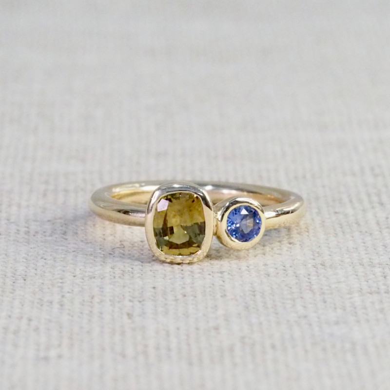 Yellow & Blue Sapphire Tu Et Moi Ring