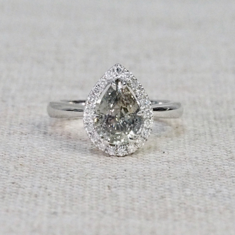 Moss Sapphire & Diamond Halo Ring