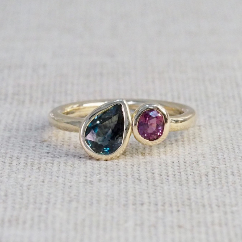 Pink and Blue Sapphire Duo Ring
