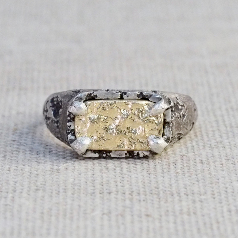 Silver & Gold Small Terra Rectangle Ring