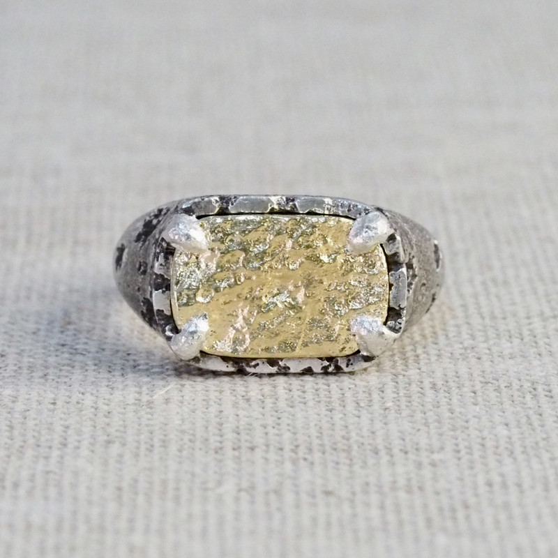 Silver & Gold Large Terra Rectangle Ring