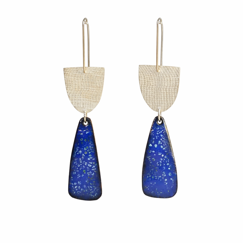 Silver & Navy Enamel Earrings