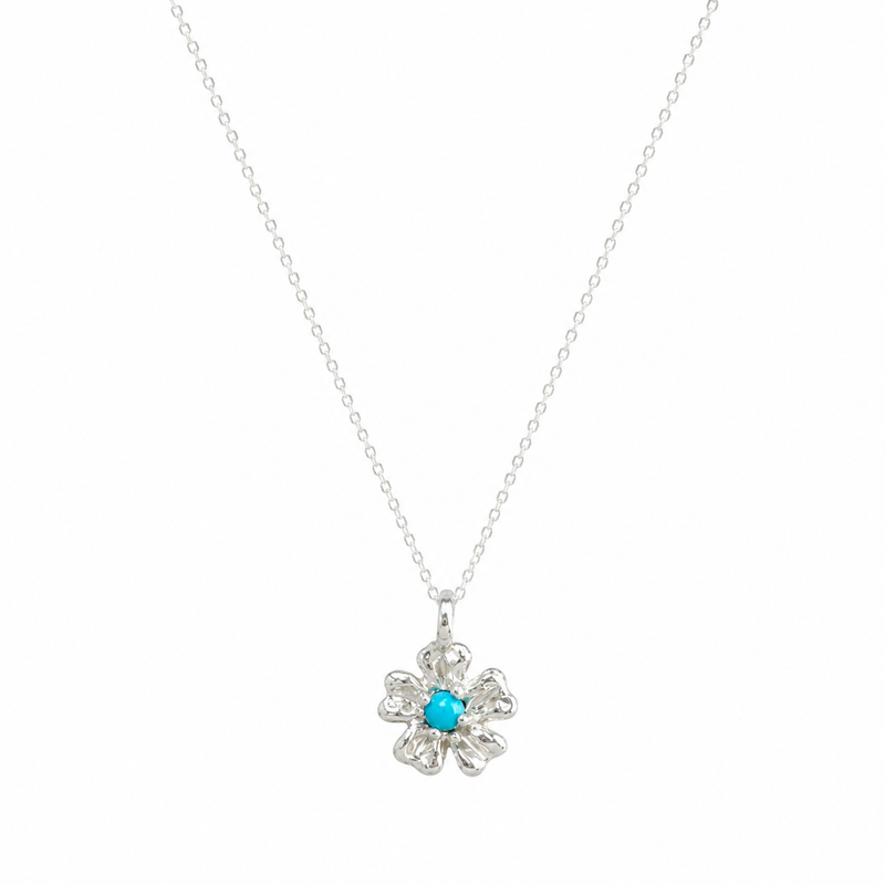 Silver Turquoise Flower Necklace