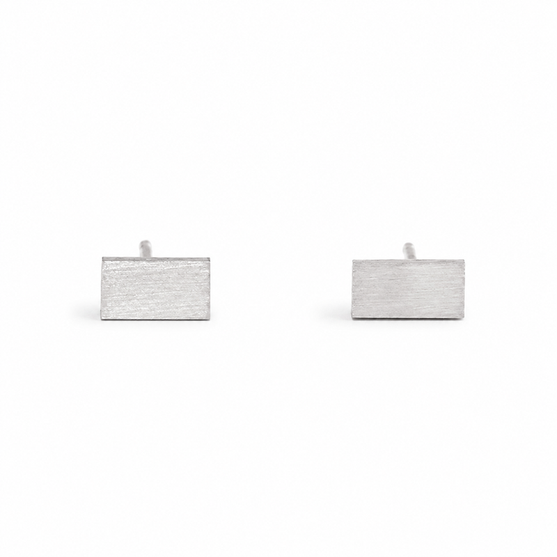 Silver Micro Rectangle Stud Earrings