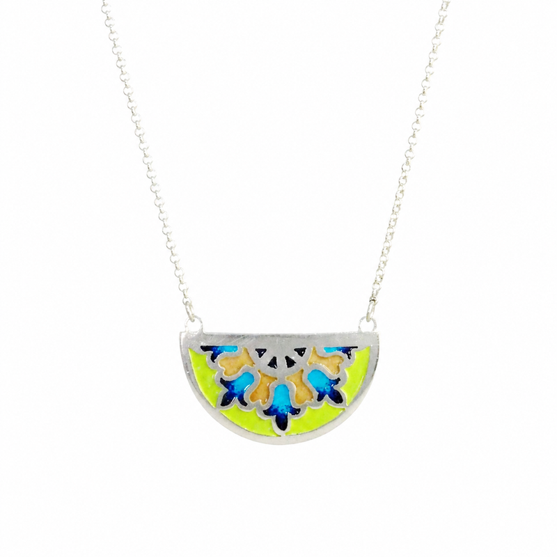 Blue & Green Enamel Semi-Circle Necklace