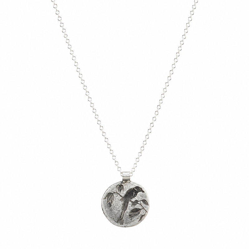 Silver Bird Leaves Branch Necklace