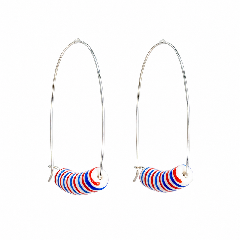 White, Red & Blue Japanese Glass Earrings