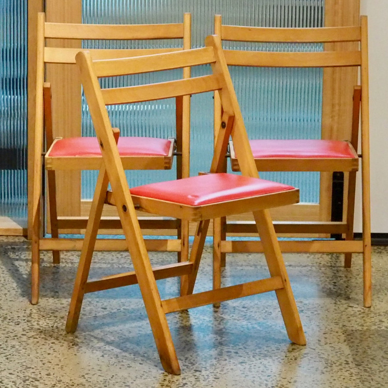 Mid Century Red Folding Chair Trio